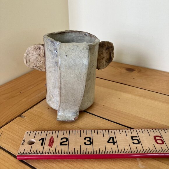 Ugly Face Buck Tooth Stoneware Mug Ceramic Pottery Cup with Handle 4" tall - Picture 4 of 8